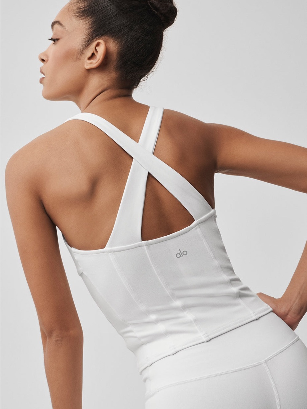 Alo yoga Sparks Fly Corset Tank vintage Pink / Olive Green / Crisp White nwt - Picture 4 of 14